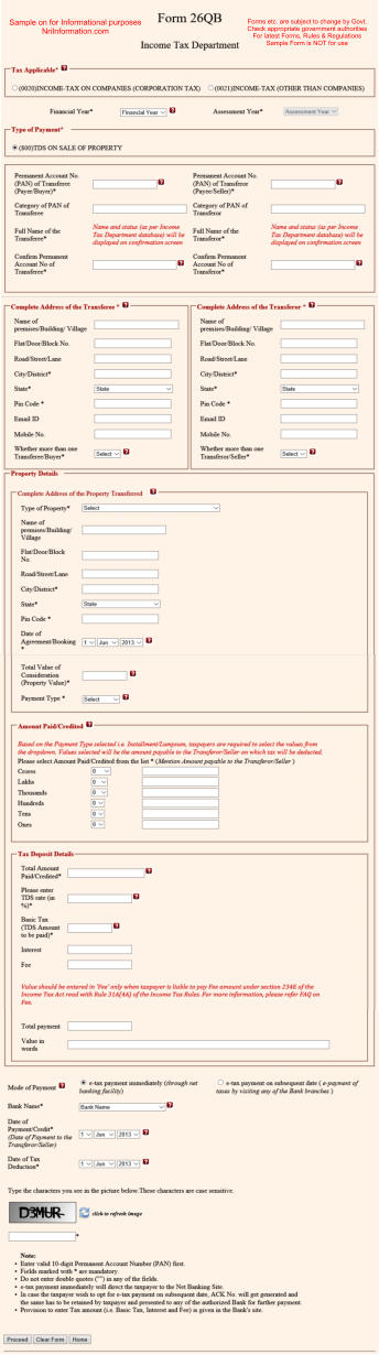 Forms etc. are subject to change by Govt.  Check appropriate government authorities For latest Forms, Rules & Regulations Sample Form is NOT for use   Sample on for Informational purposes  NriInformation.com