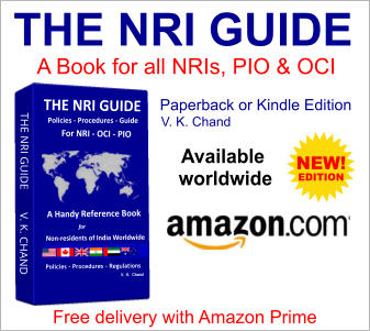 THE NRI GUIDE        V. K. CHAND THE NRI GUIDE  Policies - Procedures - Guide For NRI - OCI - PIO   THE NRI GUIDE Paperback or Kindle Edition Free delivery with Amazon Prime A Book for all NRIs, PIO & OCI V. K. Chand Available worldwide   NEW! EDITION